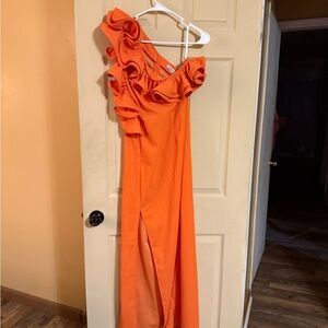 Elegant Orange Ruffle Dress